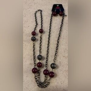Paparazzi Maroon and Silver Necklace Set
